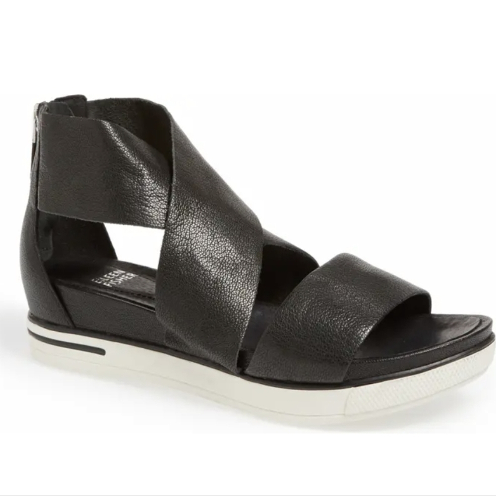 Eileen Fisher Women Sport Ankle Zipper Back Strap Platform Sandals shoes